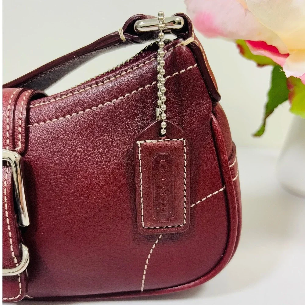 Vintage Y2K Coach Hamptons Demi Burgundy Leather Buckle Mini Shoulder Bag - Picture 3 of 12